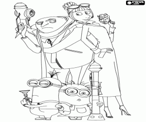 desenho de Gru e Lucy com os minions para colorir