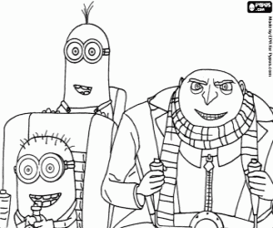 desenho de Gru e os minions na nave espacial para colorir