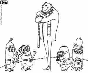 desenho de Gru com os minions para colorir