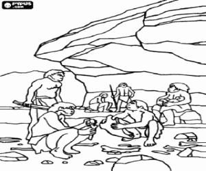 desenho de Grupo de homens de Neandertal para colorir