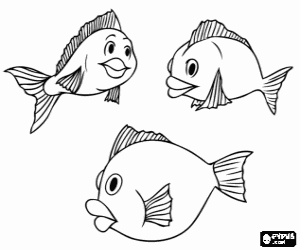 desenho de Grupo de peixes com grande sorriso para colorir