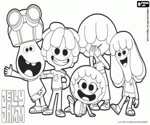 desenho de Grupo de protagonistas do Jelly Jamm para colorir