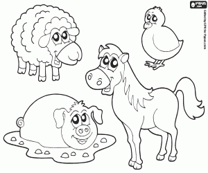 desenho de Grupo de quatro animais da fazenda para colorir