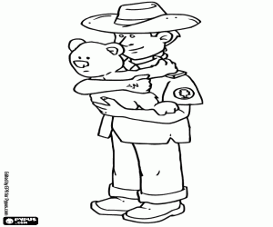 desenho de Um guarda florestal com um coala para colorir