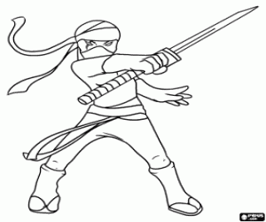 desenho de Um guerreiro ninja na luta para colorir
