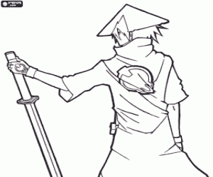 desenho de Um guerreiro samurai com a katana para colorir