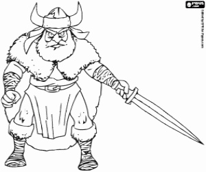 desenho de O guerreiro viking, com a espada para colorir