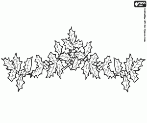 desenho de Guirlanda com ramos de azevinho para colorir