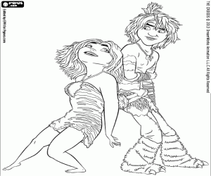 desenho de Guy e Eep, um jovem casal para colorir