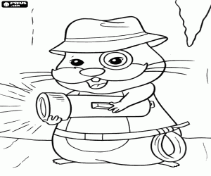desenho de Um hamster explorando com lanterna para colorir