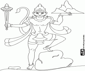 desenho de Hanuman, o Deus-macaco do hinduísmo para colorir