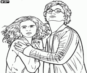 desenho de Harry e Hermione em perigo para colorir