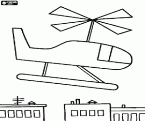 desenho de Helicóptero sobrevoando a cidade para colorir