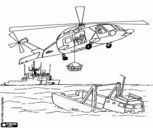 desenho de Helicóptero de resgate no mar para colorir
