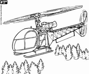desenho de Helicóptero leve sobre a floresta para colorir