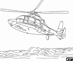 desenho de Helicóptero sobre as montanhas para colorir
