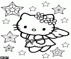 desenho de Hello Kitty, anjo de Natal para colorir