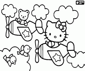 desenho de Hello Kitty e os aviões para colorir