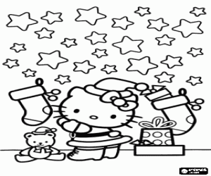 desenho de Hello Kitty no Natal para colorir