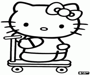 desenho de Hello Kitty em um patinete para colorir