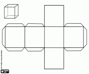 desenho de Hexaedro, poliedro de seis faces para colorir