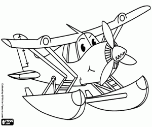 desenho de Um hidroavião animado divertido para colorir