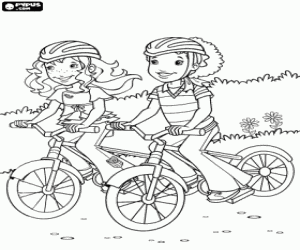 desenho de Holly e Carrie com bicicletas de montanha para colorir