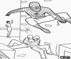 desenho de Homem-aranha com dois ladrões para colorir