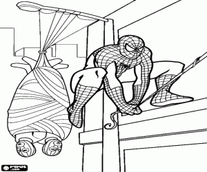 desenho de Homem-aranha e dois vilões para colorir
