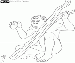 desenho de Homem com ferramenta de pedra para colorir