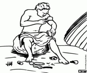 desenho de Homem com ferramentas de pedra para colorir