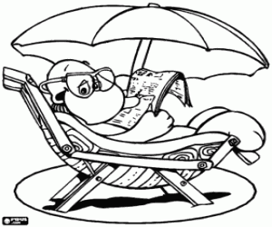 desenho de Homem com o jornal na praia para colorir