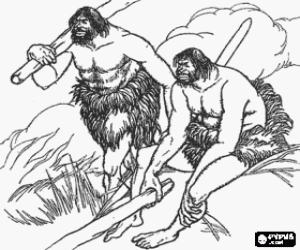 desenho de Homens de Neanderthal com varas para colorir