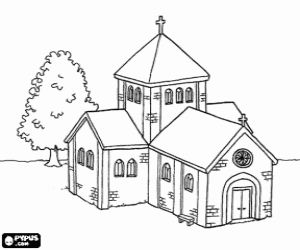 desenho de Uma igreja medieval para colorir