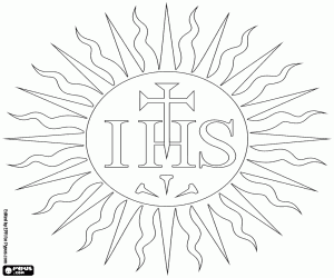 desenho de IHS, monograma de Jesus Cristo para colorir