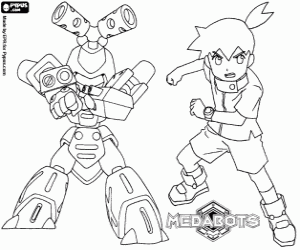 desenho de Ikki com Metabee, o seu Medabot para colorir