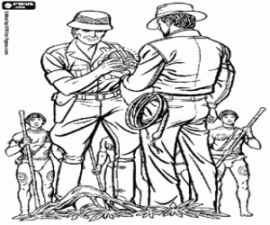 desenho de Indiana Jones, Belloq e o ídolo para colorir