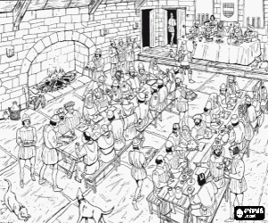 desenho de Um jantar medieval no castelo para colorir
