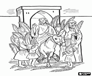 desenho de Jesus e a entrada de Jerusalém para colorir