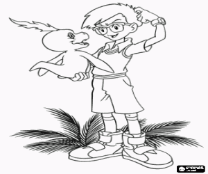 desenho de Joe e o digimon Bukamon para colorir