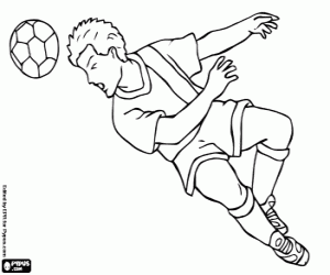 desenho de Jogador acerta a bola com a cabeça para colorir
