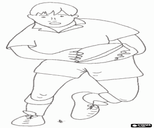 desenho de Um jogador de rugby com a bola para colorir