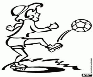 desenho de Jogadora de futebol atirando a bola para colorir