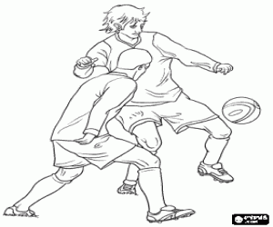 desenho de Dois jogadores de futebol durante o jogo para colorir