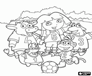 desenho de Jogo de futebol com Dora e amigos para colorir