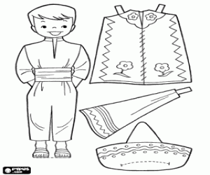 desenho de Jogo de Vestir com roupas mexicanas para colorir