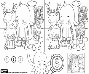 desenho de Jogo do 8 diferenças, Pypus e animais para colorir