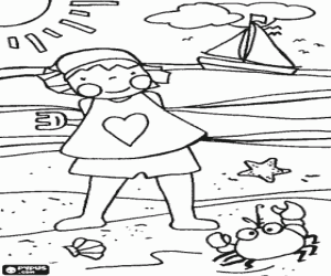 desenho de Os jogos de uma menina na praia para colorir