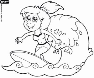 desenho de Jovem com a prancha de surf para colorir
