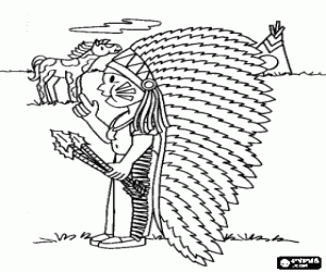 desenho de Jovem chefe índio na planície para colorir